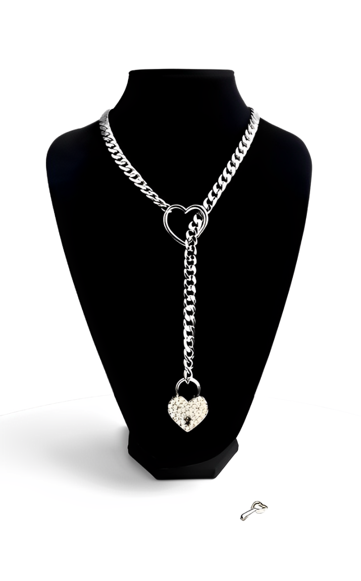 DolceCatene™ - Cadena deslizante con candado y llave de cristal en forma de corazón