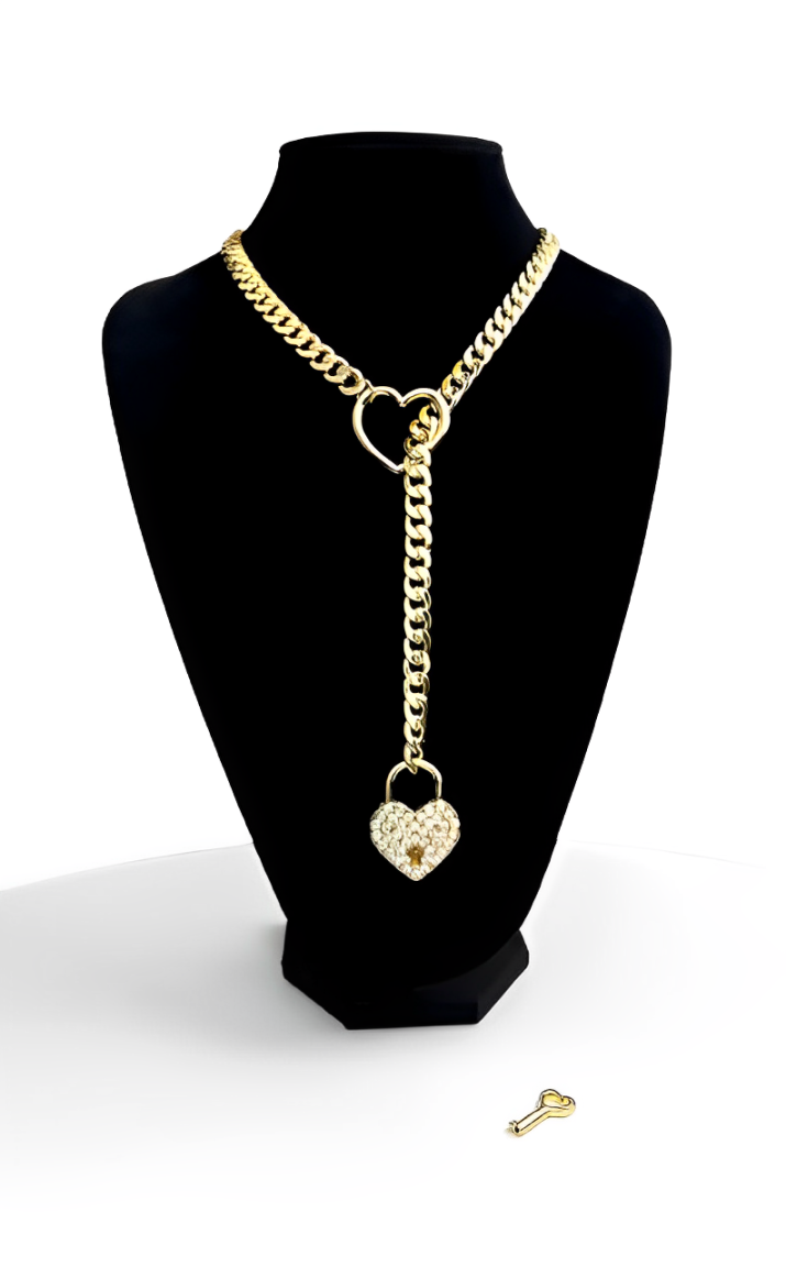 DolceCatene™ - Cadena deslizante con candado y llave de cristal en forma de corazón