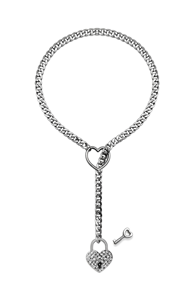 DolceCatene™ - Cadena deslizante con candado y llave de cristal en forma de corazón