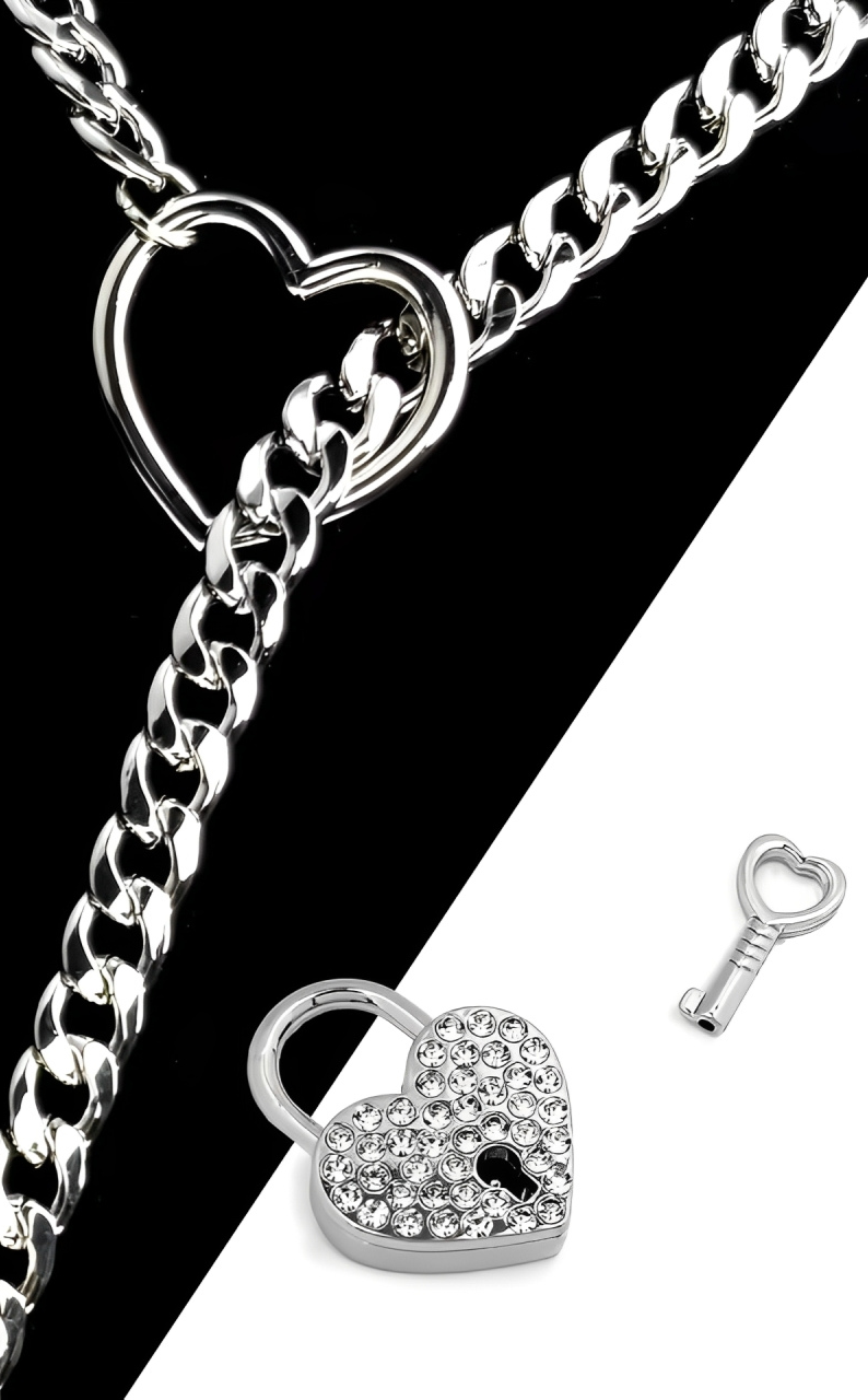 DolceCatene™ - Cadena deslizante con candado y llave de cristal en forma de corazón
