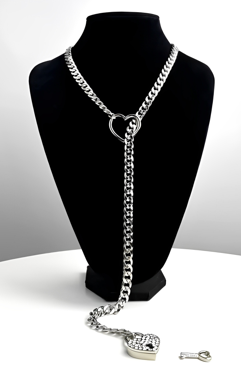 DolceCatene™ - Cadena deslizante con candado y llave de cristal en forma de corazón