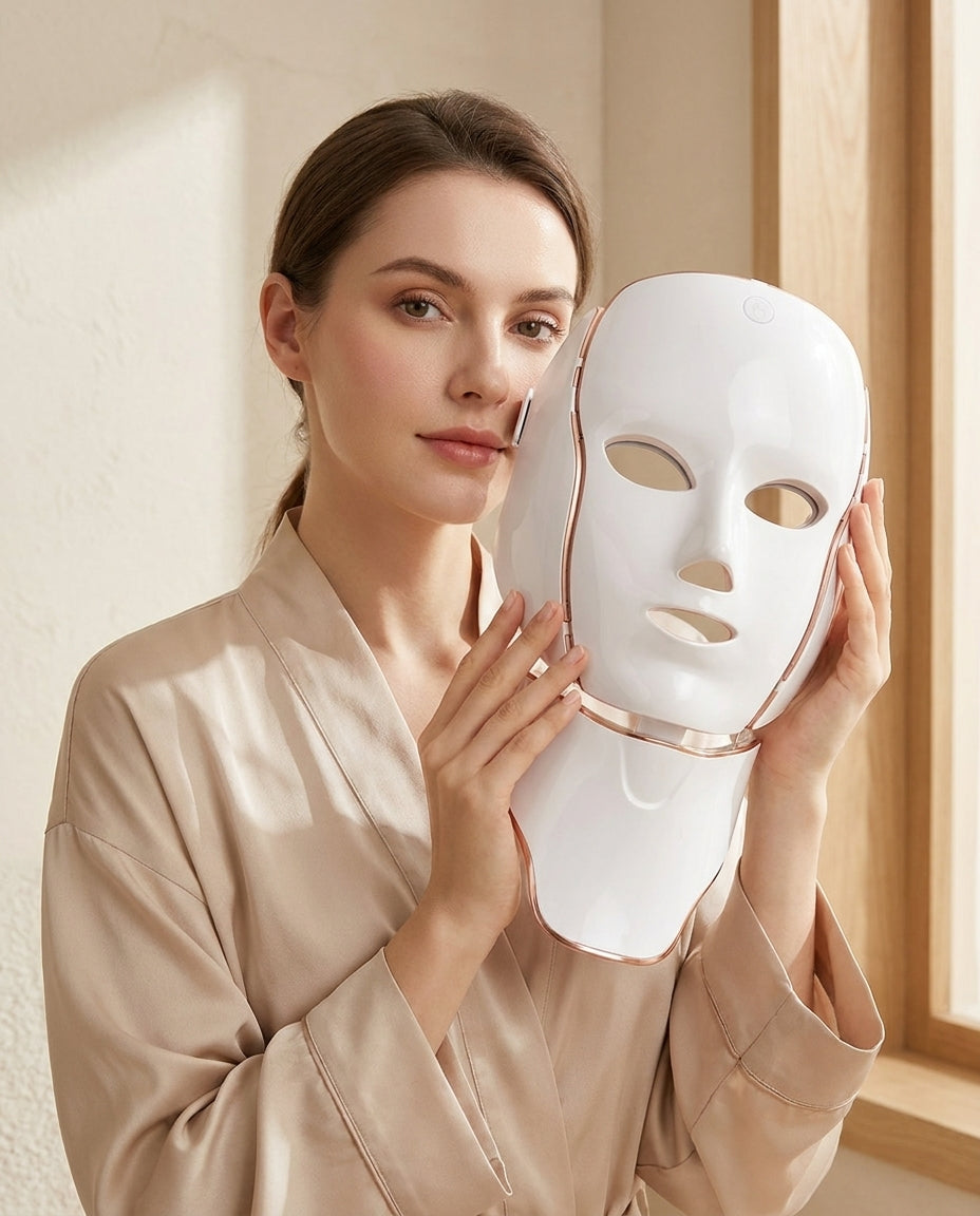 Mujer sosteniendo la mascarilla LED Dolce Lumina