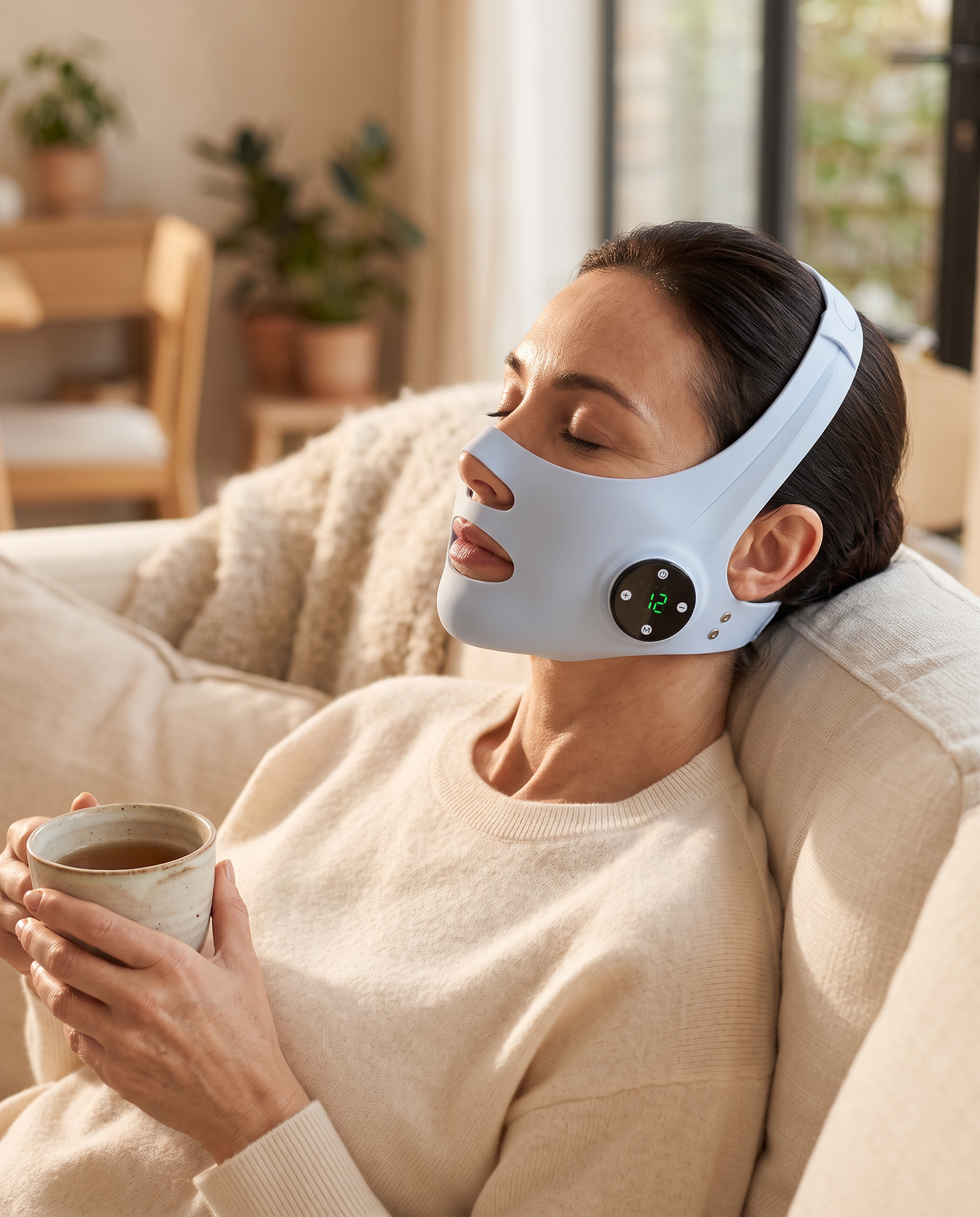 Mujer relajada en el sofá con la Dolce Lift V